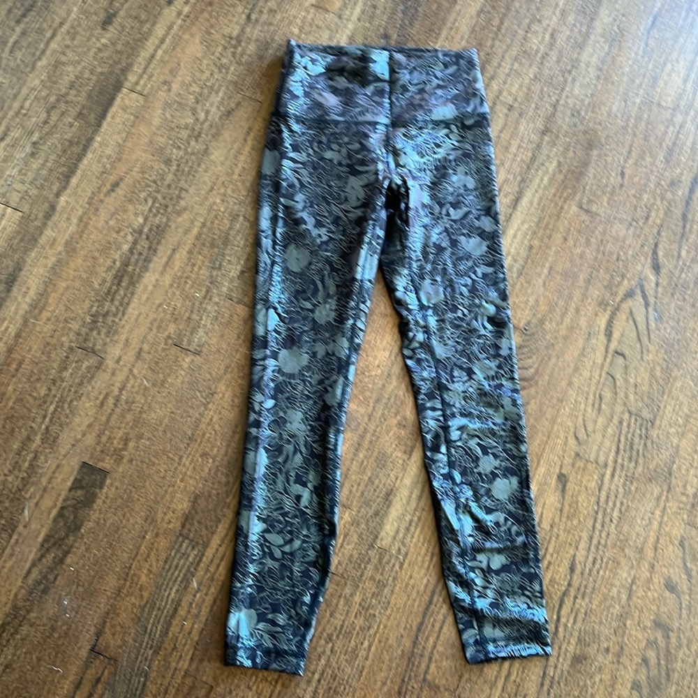 Lululemon Wundertrain high rise legging, as 4. Black with metallic floral print